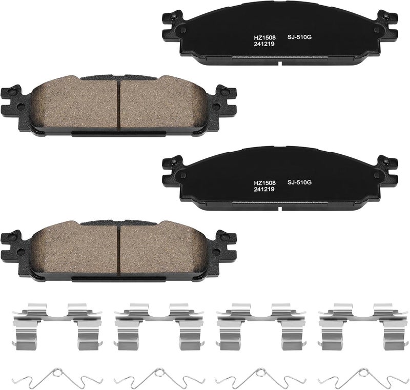 HECHENQICHE Front Ceramic Brake Pads with Hardware for Ford Explorer, Flex, Taurus, Lincoln MKS MKT - Image 1